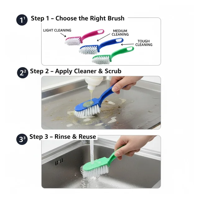 Kitchen Cleaning Brush Set – 3-Pc Multi-Purpose | Velvet Wipe