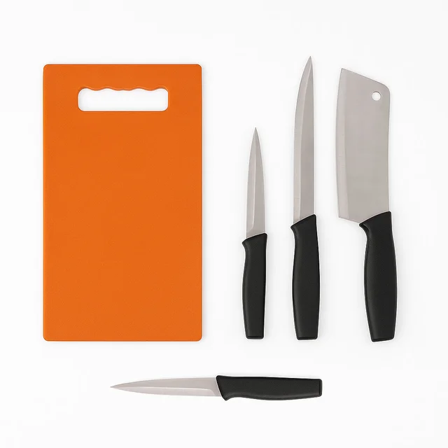 Kitchen Knife Set with Plastic Chopping Board – Pack of 5