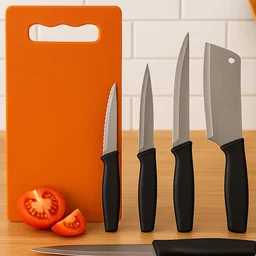 Kitchen Knife Set with Plastic Chopping Board – Pack of 5