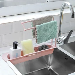 Kitchen Sink Organizer Rack with Towel Holder & Drain Tray