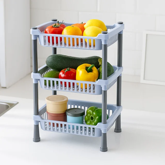 Kitchen Storage Basket Rack – 3-Layer Ventilated Organizer
