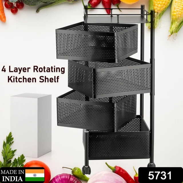Kitchen Trolley – 4-Layer Metal Organizer for Fruits & Veggies | Tidy Table