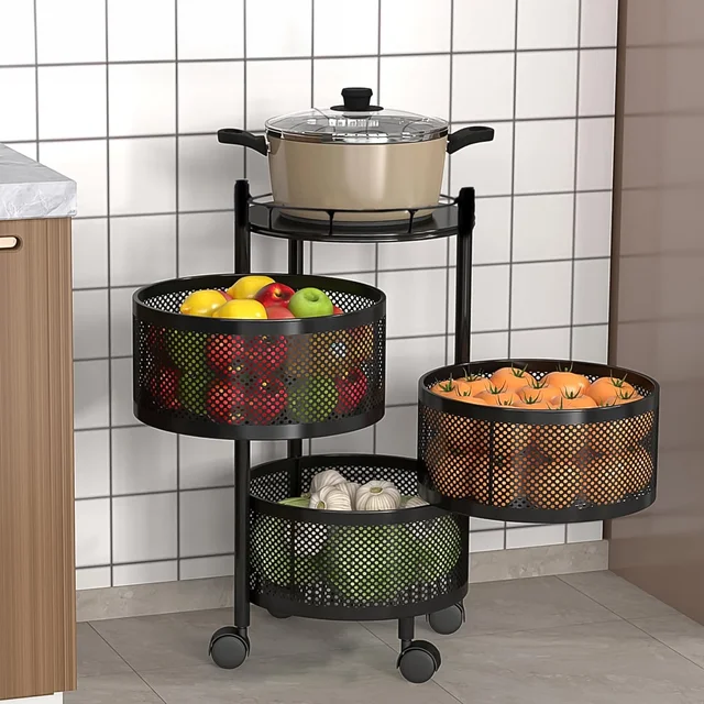 Kitchen Trolley with Wheels – Metal 3-Layer Organizer | Tidy Table