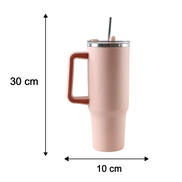 Konvex Hydra Insulated Travel Tumbler 1200 ML with Handle Straw Pink (1 Pc)