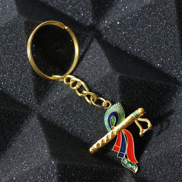 Krishna Flute Keychain – Durable Metal with Peacock Feather Design