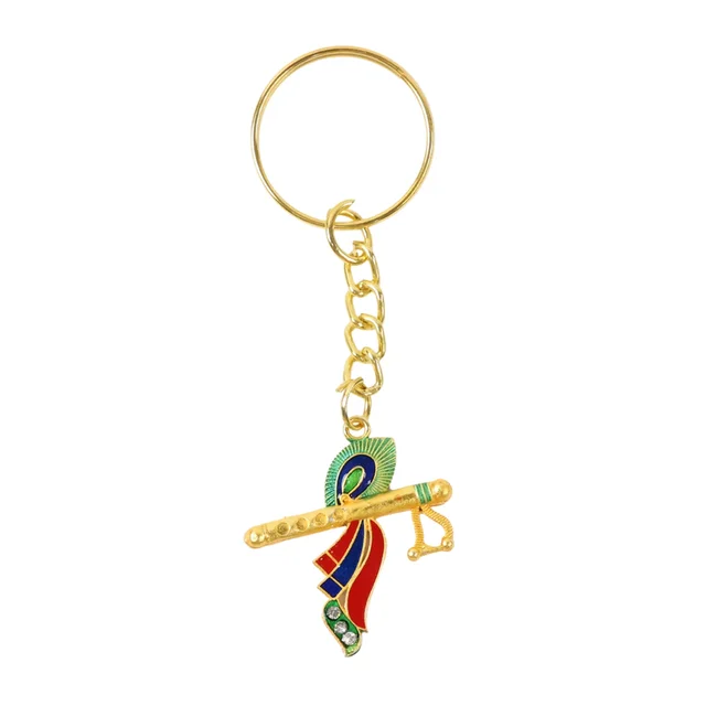 Krishna Flute Keychain – Durable Metal with Peacock Feather Design