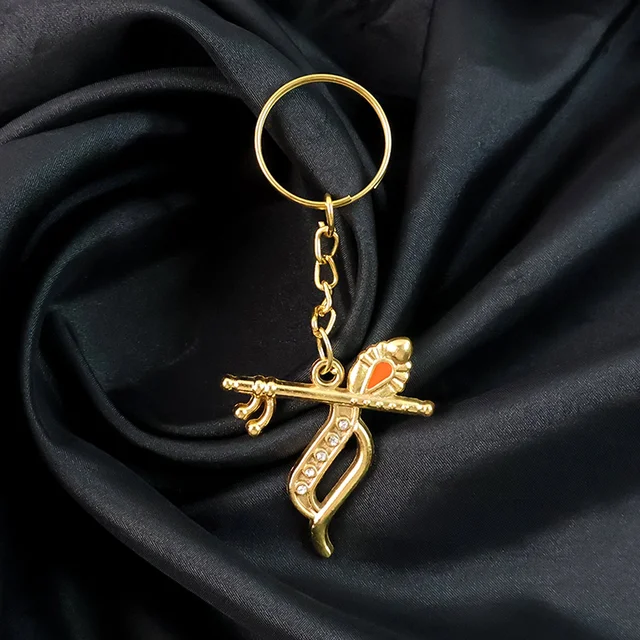 Krishna Metal Keychain – Durable Flute & Peacock Feather Design