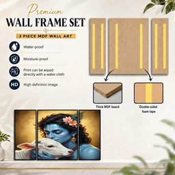 Krishna N Cow Wall Art – Vibrant 3 Panel MDF Design for Home