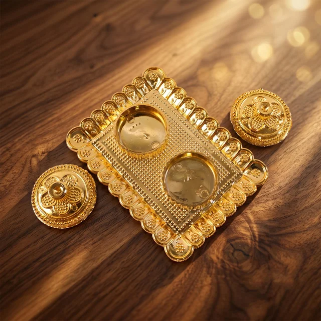 Kumkum Holder – Elegant Golden Floral Pooja Accessories