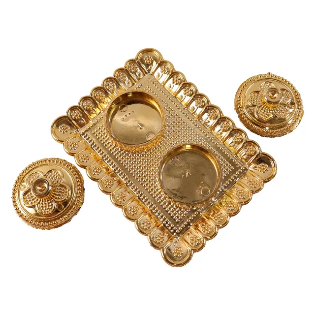 Kumkum Holder – Elegant Golden Floral Pooja Accessories