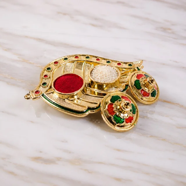 Kumkum Holder – Elegant Mango Shape with Twin Compartments for Puja