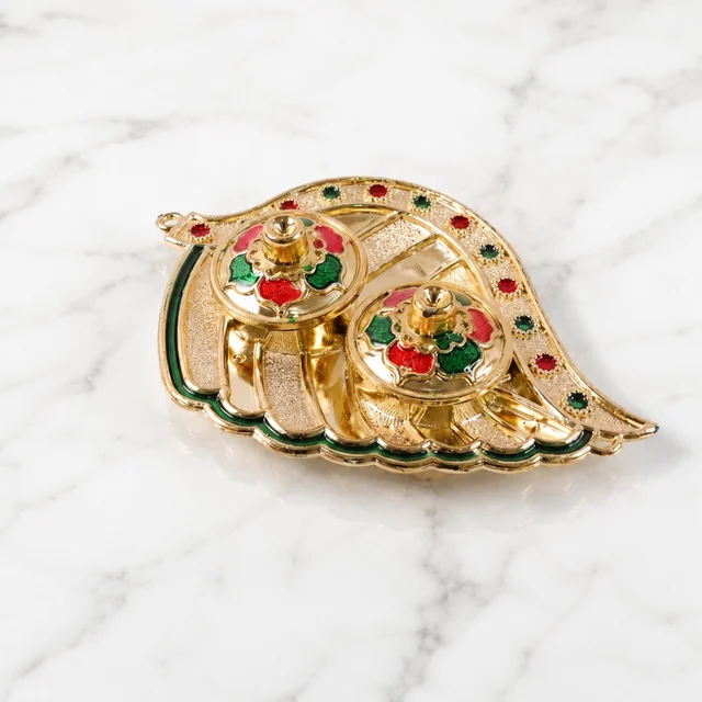 Kumkum Holder – Elegant Mango Shape with Twin Compartments for Puja