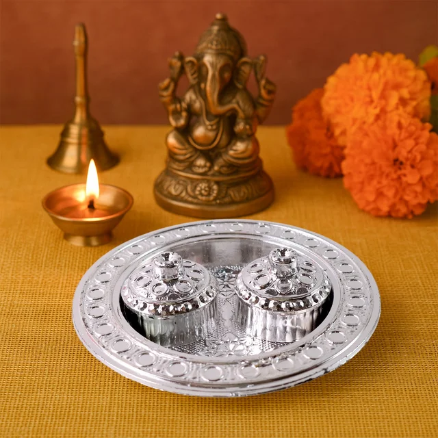 Kumkum Thali Holder – Small Round Puja Plate | Styleva