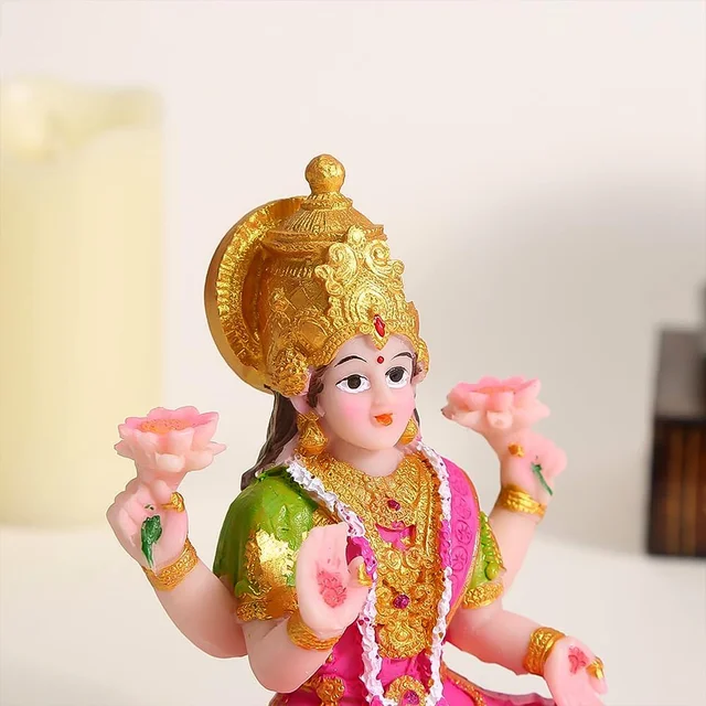 Lakshmi Mata Idol Sitting on Lotus – Decorative Polyresin Statue