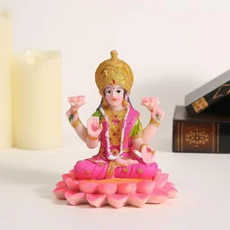Lakshmi Mata Idol Sitting on Lotus – Decorative Polyresin Statue