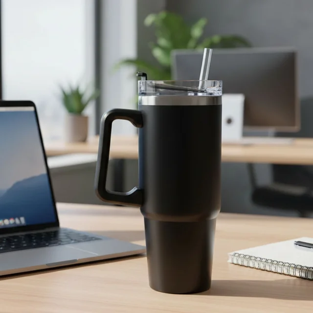 Large Capacity Travel Mug – 890 ML Insulated Black Tumbler
