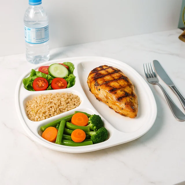 Large Plastic Compartment Dinner Plate – 4 Sections for Organized Meals