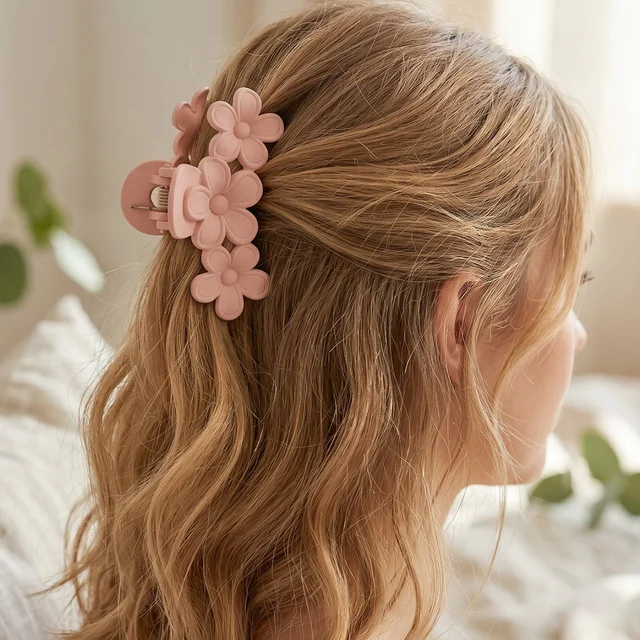 Large Plastic Hair Clip – Elegant Flower Design for Women
