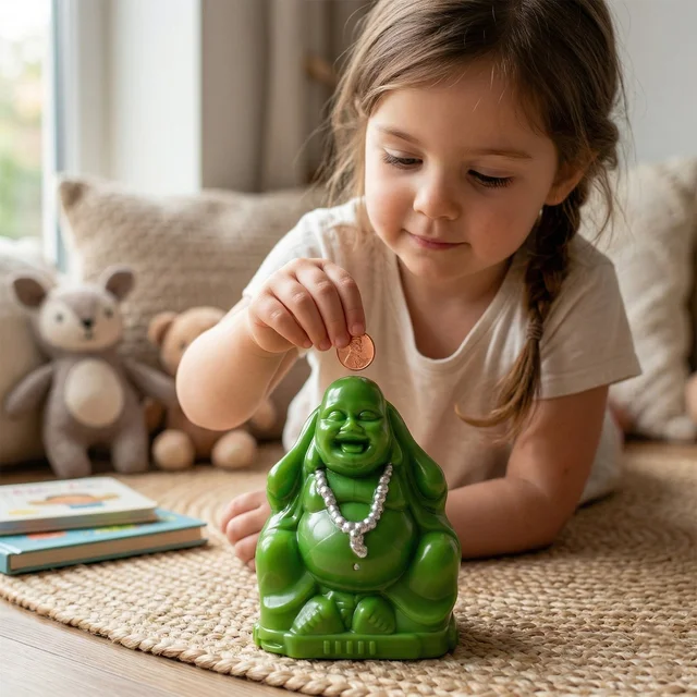 Laughing Buddha Money Bank – Decorative Coin Saving Box for Wealth