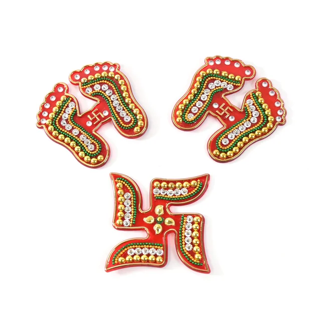 Laxmi Charan & Swastik Decorative Sticker Set – 3pc Festive Rangoli