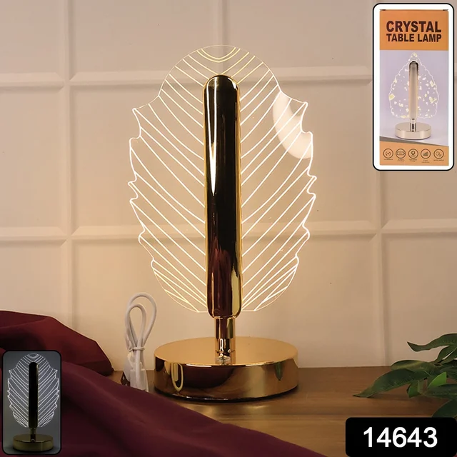 Leaf Shape Crystal Table Lamp – Elegant USB Charging LED Light