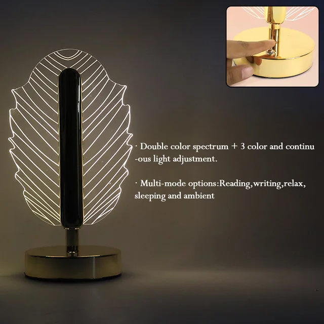 Leaf Shape Crystal Table Lamp – Elegant USB Charging LED Light