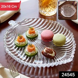 Leaf Shape Glass Serving Tray 20 x 16 cm Platter for Snacks and Dessert (1 Pc)