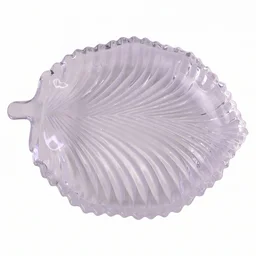 Leaf Shape Glass Serving Tray 20 x 16 cm Platter for Snacks and Dessert (1 Pc)
