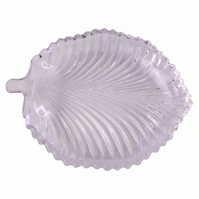 Leaf Shape Glass Serving Tray 20 x 16 cm Platter for Snacks and Dessert (1 Pc)