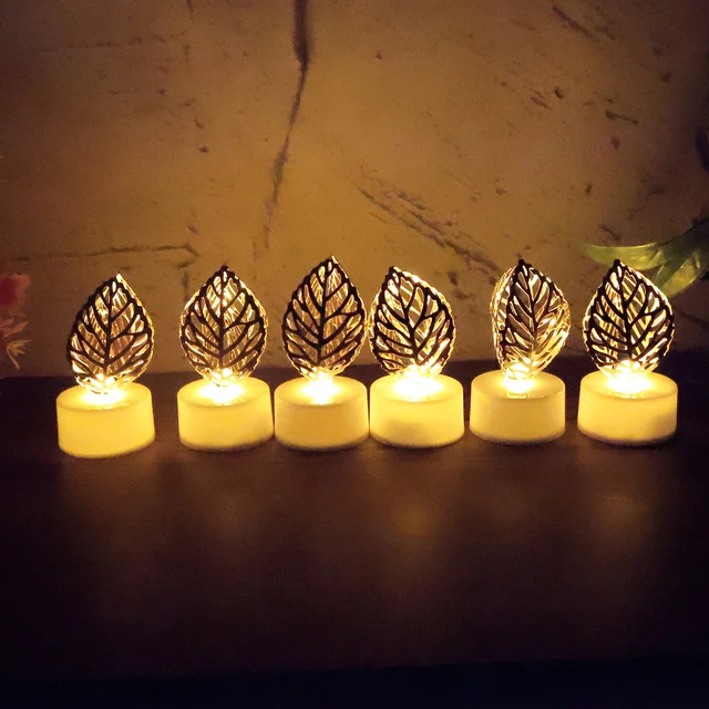 Leaf Shaped Flameless LED Candles – Elegant Decorative Set of 12