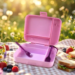 Leak Proof Lunch Box with 3 Compartments and Spoon Set