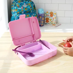 Leak Proof Lunch Box with 3 Compartments and Spoon Set