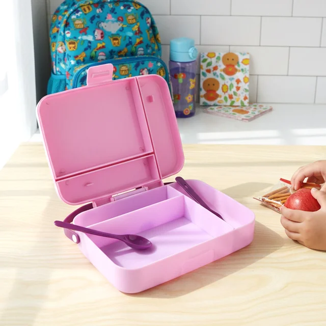 Leak Proof Lunch Box with 3 Compartments and Spoon Set