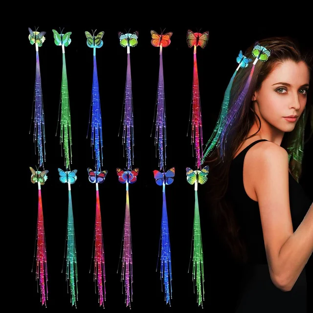 LED Butterfly Hair Braid Clip – Light-Up Party Accessory