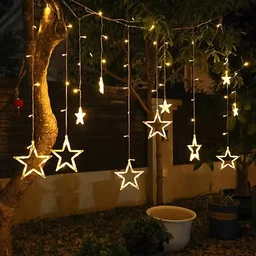 LED Curtain Lights – 12 Star Warm White for Home & Diwali | Giftoiza