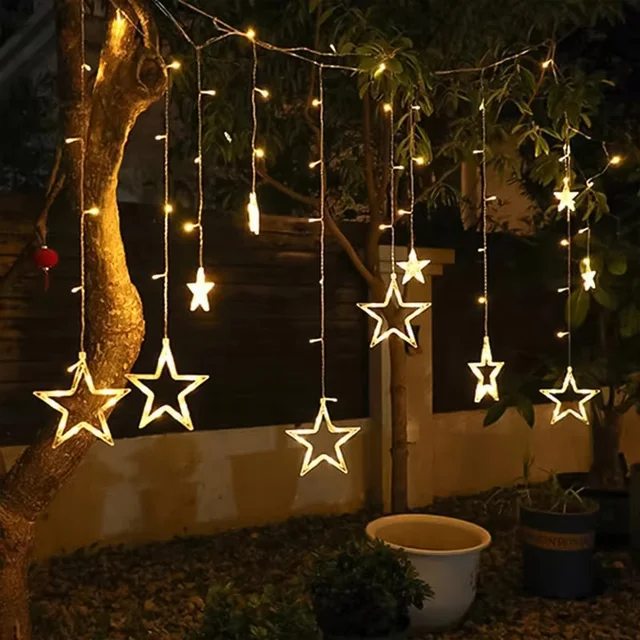 LED Curtain Lights – 12 Star Warm White for Home & Diwali | Giftoiza