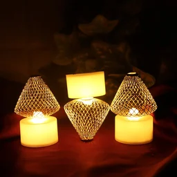 LED Flameless Candle Lights – Set of 12 with Golden Net Cover