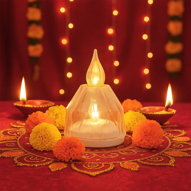 LED Flameless Decorative Diyas – Set of 8 Crystal-Style Lights
