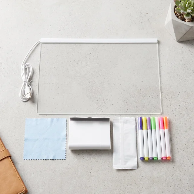 LED Illuminated Drawing Writing Board with 7 Color Markers (1 Set)