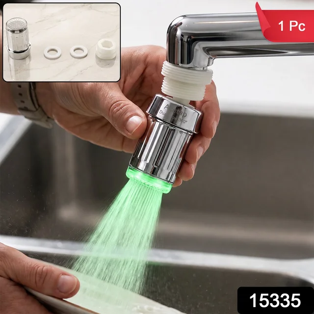 LED Light Dual Flow Faucet Tap Adapter with Splash Filter Aerator for Kitchen Sink (1 Pc)