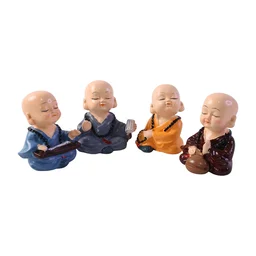 Little Monk Buddha Statue Set for Car Dashboard, Office Desk and Home Decor (4 Pc)
