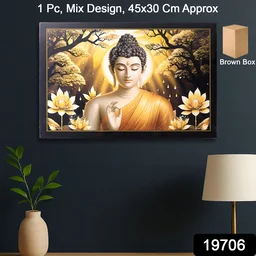 Lord Buddha Wall Painting – Spiritual Decor with Wooden Frame
