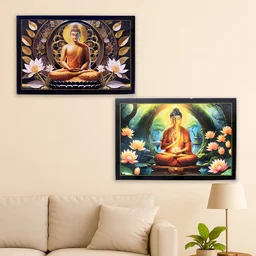 Lord Buddha Wall Painting – Spiritual Decor with Wooden Frame