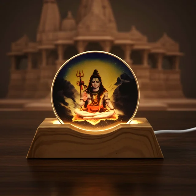 Lord Shiva LED Night Lamp – 3D Creative Wooden Base Light