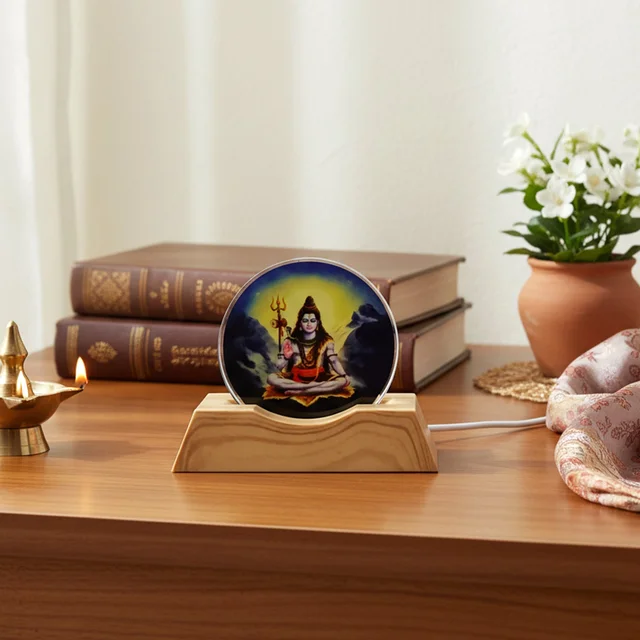 Lord Shiva LED Night Lamp – 3D Creative Wooden Base Light