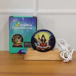 Lord Shiva LED Night Lamp – 3D Creative Wooden Base Light