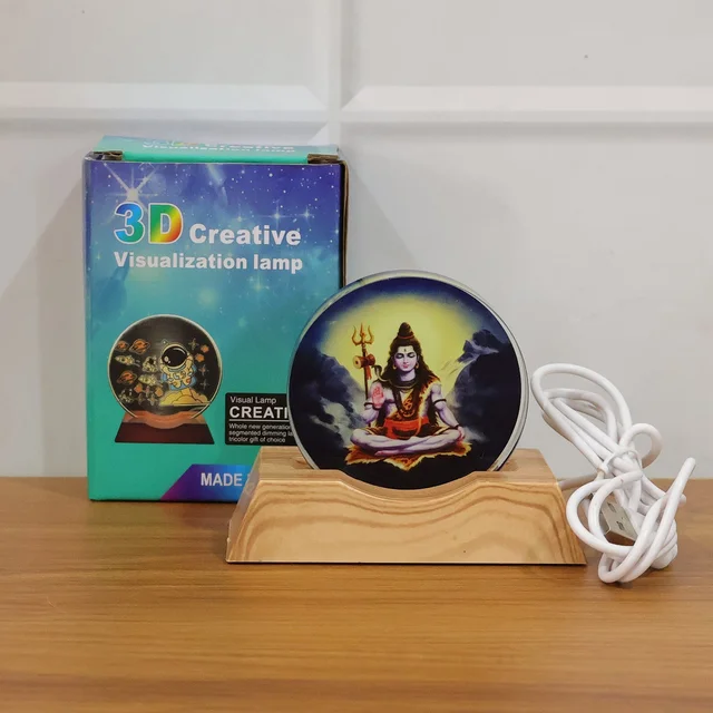 Lord Shiva LED Night Lamp – 3D Creative Wooden Base Light