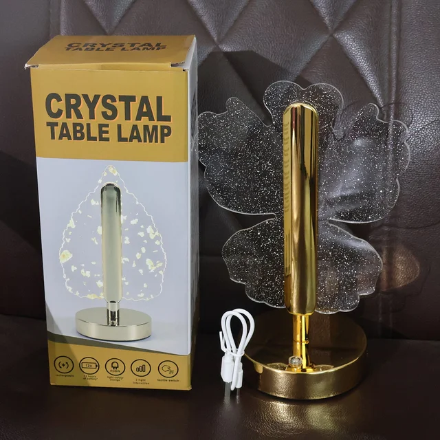 Luxury Crystal Table Lamp – Four-Leaf Clover USB Rechargeable