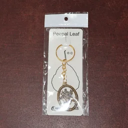 Maa Durga Golden Oval Frame Keychain – Spiritual Protection