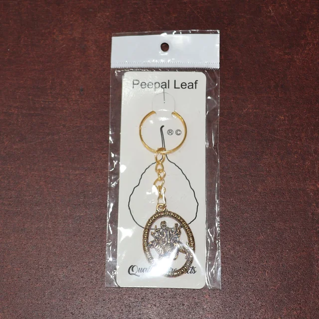 Maa Durga Golden Oval Frame Keychain – Spiritual Protection